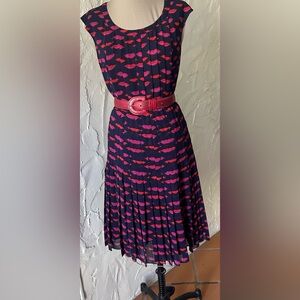 Halogen Navy Dress with Pink Lip Print